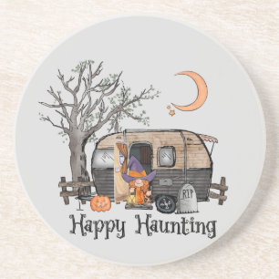 Dessous De Verre En Grès Heureux   Camper d'Halloween   Sorcière Éffrayante