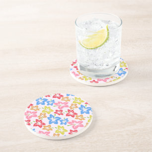 Dessous De Verre En Grès Hibiscus Coloré, Motif Des Fleurs