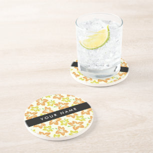Dessous De Verre En Grès Hibiscus jaune, Hibiscus orange, Votre nom