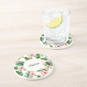 Dessous De Verre En Grès Hibiscus Rose Tropical Personnalisé