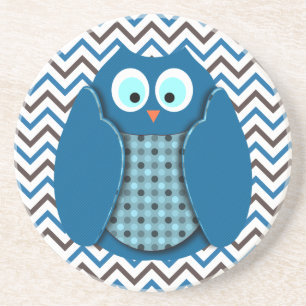 Dessous De Verre En Grès Hibou - bleu avec le pois
