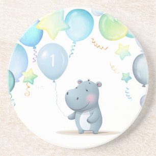 Dessous De Verre En Grès Hippo Anniversaire bleu doux