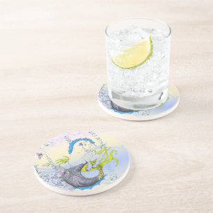 Dessous De Verre En Grès Hippocampe (crâne) avec bleu/violet/beige
