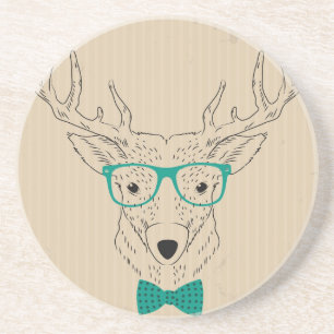 Dessous De Verre En Grès Hipster Reindeer Elk avec des lunettes grungy Noël