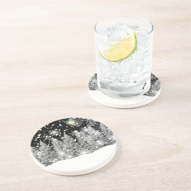 Dessous De Verre En Grès Hiver Solstice neige (Côté)