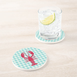 Dessous De Verre En Grès Homard sur En vichy bleu