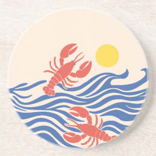 Dessous De Verre En Grès Homards Jouant dans l'Océan