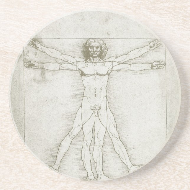 Dessous De Verre En Grès Homme vitruvien par Leonardo da Vinci (Devant)