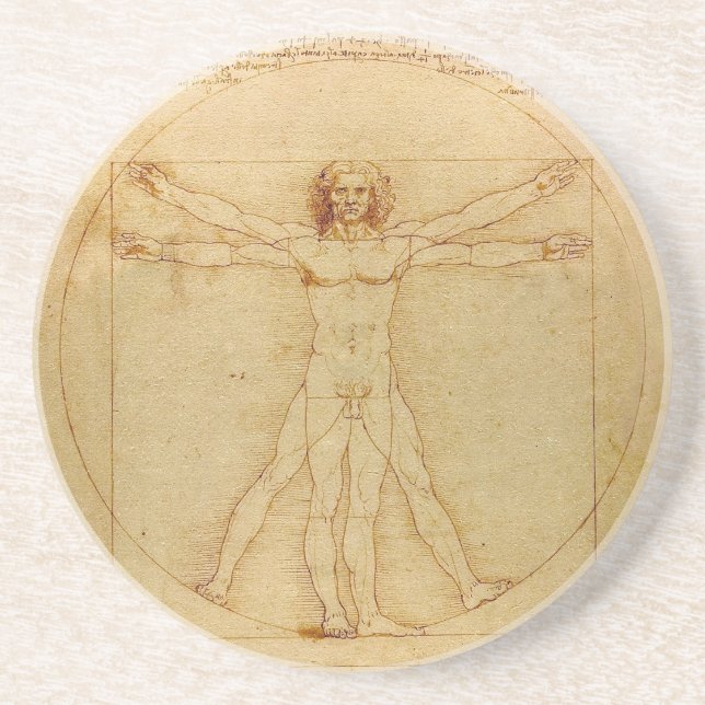 Dessous De Verre En Grès Homme vitruvien par Leonardo da Vinci (Devant)