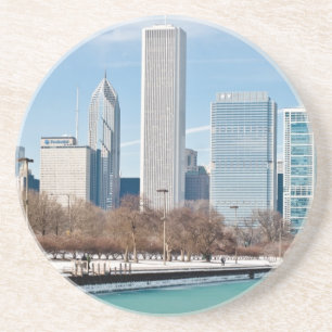 Dessous De Verre En Grès Horizon de Chicago à travers le lac Michigan