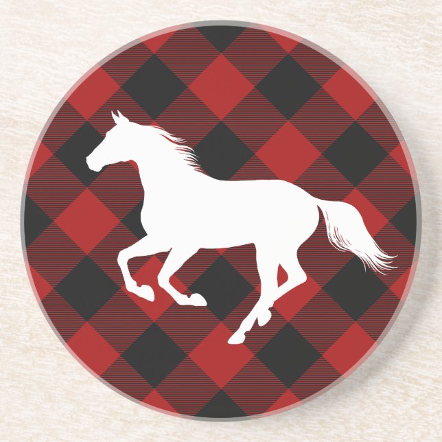 Dessous De Verre En Grès Horse Lover Buffalo Plaid Farmhouse (Devant)