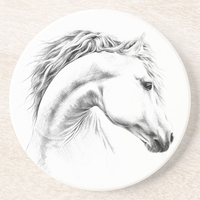 Dessous De Verre En Grès Horse portrait drawing equestrian art (Devant)
