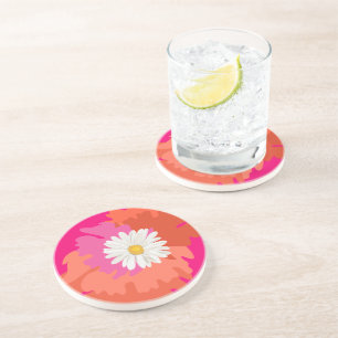 Dessous De Verre En Grès Hot rose et orange Fleur Daisy Abstrait Accueil