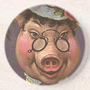Dessous De Verre En Grès Humour Vintage, Dame porcine victorienne idiote et