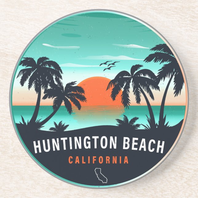 Dessous De Verre En Grès Huntington Beach California Retro Sunset Souvenirs (Devant)