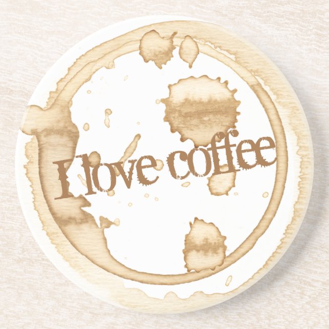 Dessous De Verre En Grès I Love Coffee Grunge Texte avec Taches de café (Devant)