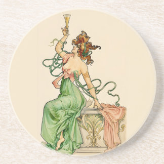 Dessous De Verre En Grès Illustration Art Nouveau de la Dame du Champagne V