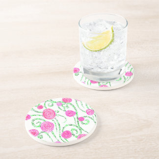 Dessous De Verre En Grès Illustration de fleurs vert et rose