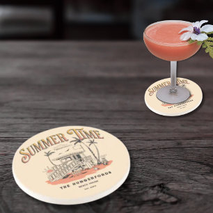 Dessous De Verre En Grès Illustration de hutte de plage rétro