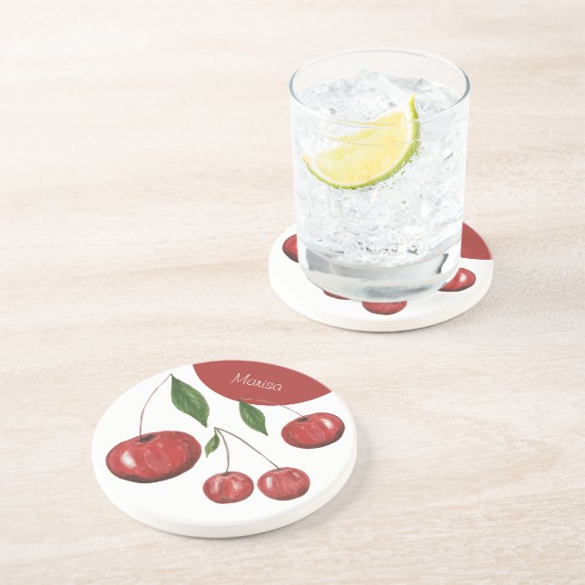 Dessous De Verre En Grès Illustration de l'aquarelle des cerises douces Mon (Côté)