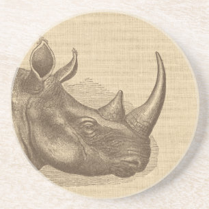 Dessous De Verre En Grès Illustration de Rhino vintage sur Burlap