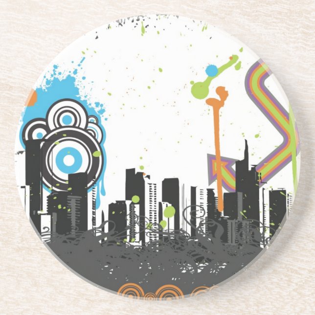 Dessous De Verre En Grès Illustration d'un paysage urbain sale (Devant)