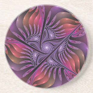 Dessous De Verre En Grès Imaginaire coloré Abstrait Trippy Violet Fractal