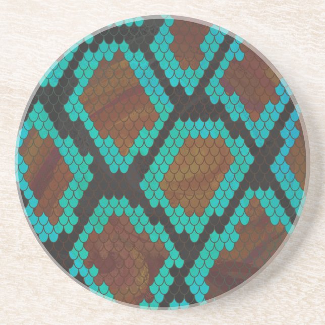 Dessous De Verre En Grès Impression Brown et Turquoise de serpent (Devant)