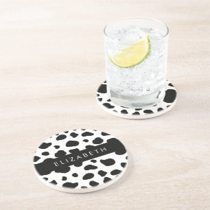 Dessous De Verre En Grès Impression De Vache, Spots De Vache, Noir Et Blanc