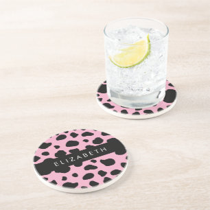 Dessous De Verre En Grès Impression De Vache, Spots De Vache, Vache Rose, V