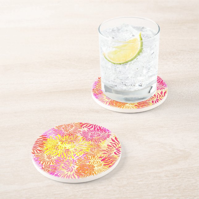 Dessous De Verre En Grès Impression Fleur couleur vive (Côté)