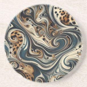 Dessous De Verre En Grès Impression léopard abstraite en spirale
