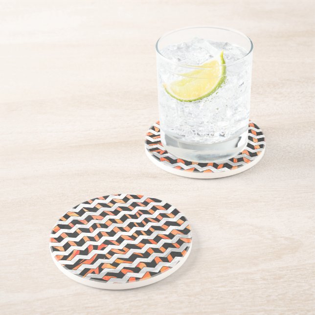 Dessous De Verre En Grès Impression noire et orange Zebra (Côté)