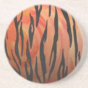 Dessous De Verre En Grès Impression orange chaud et noir de tigre