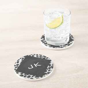 Dessous De Verre En Grès Imprimés noir et blanc au monogramme de dalmatien