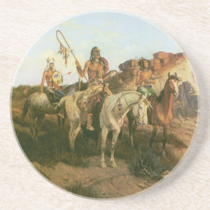 Dessous De Verre En Grès Indiens vintage, Maraudeurs de la Prairie, Seltzer