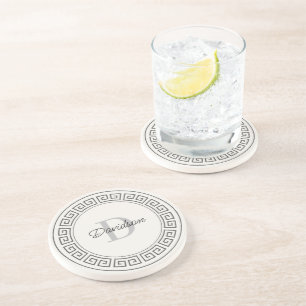 Dessous De Verre En Grès Initiales Monogrammes Personnalisées Grec Meander 