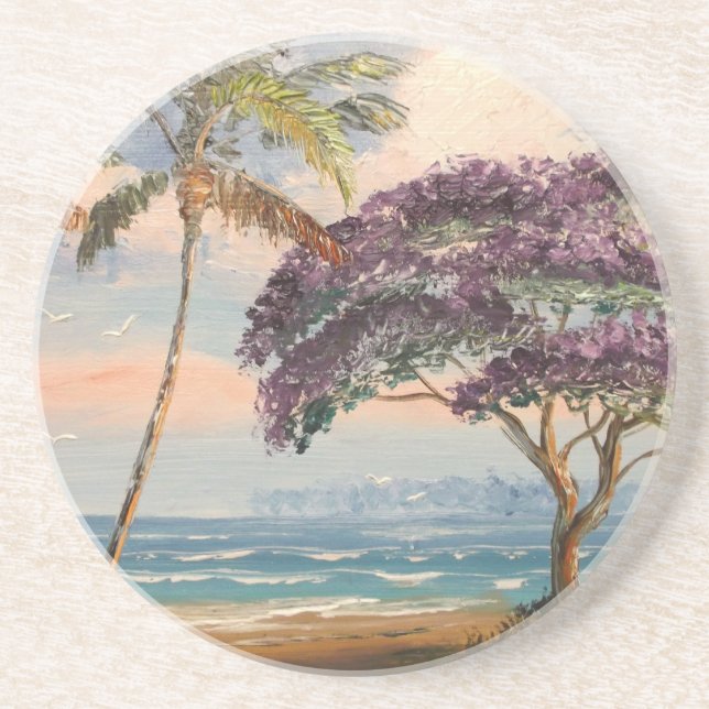 Dessous De Verre En Grès Jacaranda sur la plage (Devant)