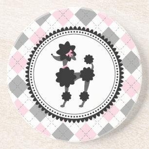 Dessous De Verre En Grès Jacquard noir de caniche/rose et de gris