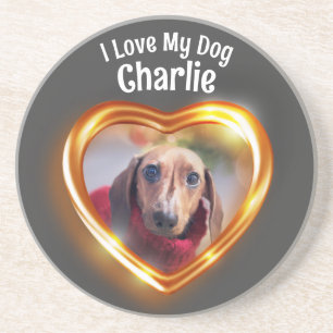 Dessous De Verre En Grès J'Aime Mon Chien Animateur Coeur Qui Brille