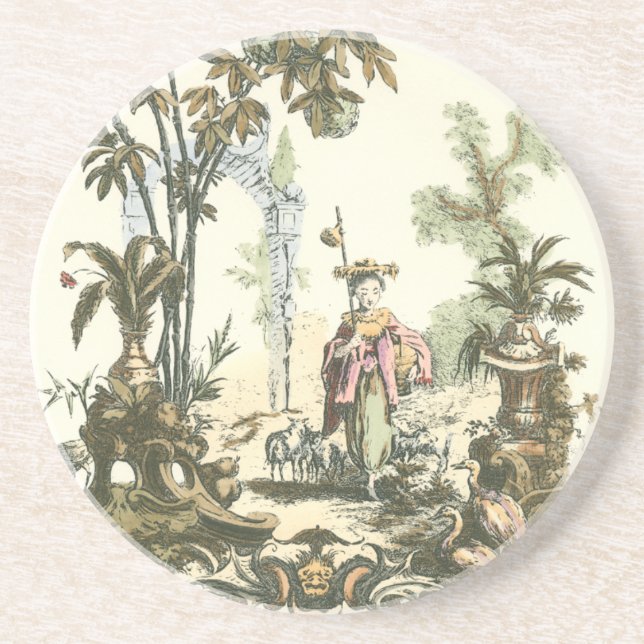 Dessous De Verre En Grès Jardin asiatique avec femme et animaux (Devant)
