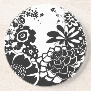 Dessous De Verre En Grès Jardin floral noir et blanc Motif graphique