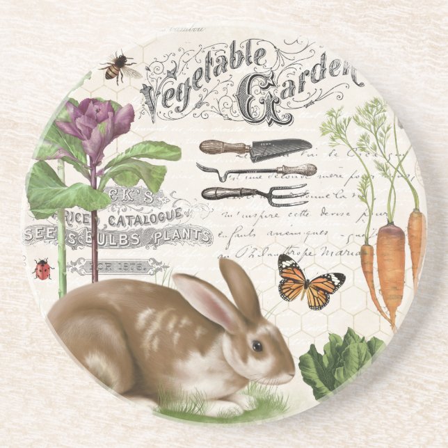 Dessous De Verre En Grès Jardin français Vintage moderne Rabbit (Devant)