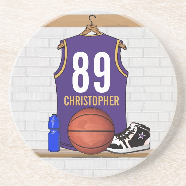 Dessous De Verre En Grès Jersey de basket-ball personnalisé violet et or (Devant)