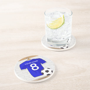 Dessous De Verre En Grès Jersey de football bleu blanc personnalisé