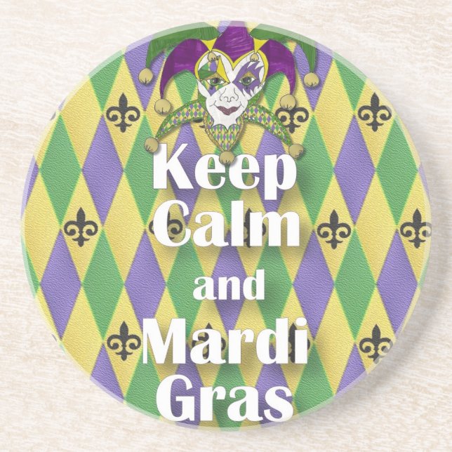 Dessous De Verre En Grès Jester Mask Keep Calm and Mardi Gras (Devant)