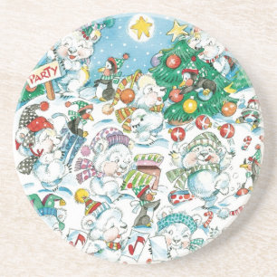 Dessous De Verre En Grès Joli caricature Noël Polaire Ours Penguin Party