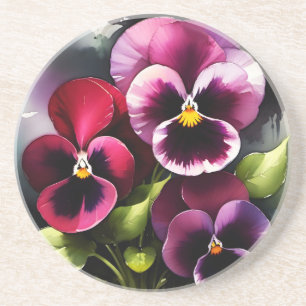 Dessous De Verre En Grès Joli marron noir rouge pansies aquarelle peinture