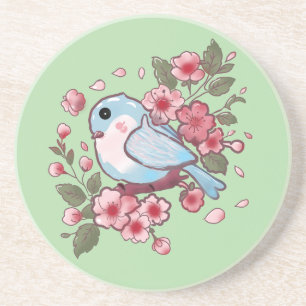 Dessous De Verre En Grès Joli oiseau bleu de printemps et aquarelle de fleu