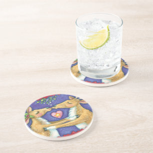 Dessous De Verre En Grès Joli renne de Noël, Baiser romantique avec Mistlet
